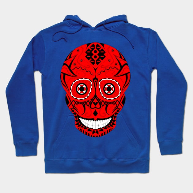 the red pattern skull in ecopop Hoodie by jorge_lebeau